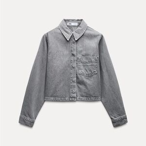 Zara denim crop shirt with denim joggers grey